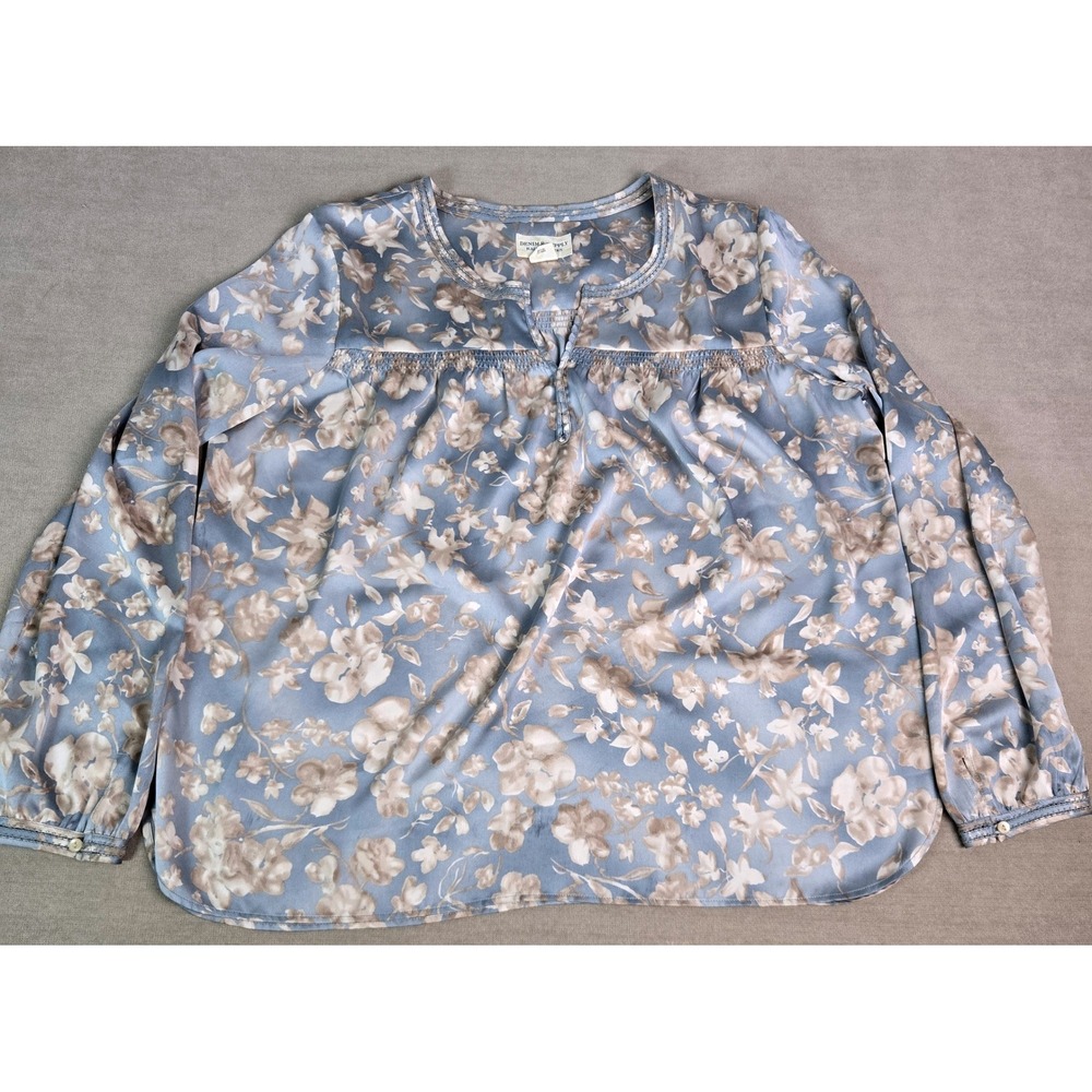 Denim & Supply Ralph Lauren Floral Smocked Blouse Blue XL Boho Ladder Lace Trim